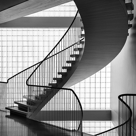 Stairs in the Porthania building, University of Helsinki, designed by Aarne Ervi, completed  in 1957 and recently restored by Finnish architects NRT.